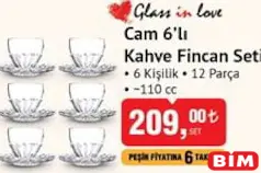 GLASS İN LOVE CAM 6'LI KAHVE FİNCAN SETİ 110 CC 6 KİŞİLİK 12 PARÇA